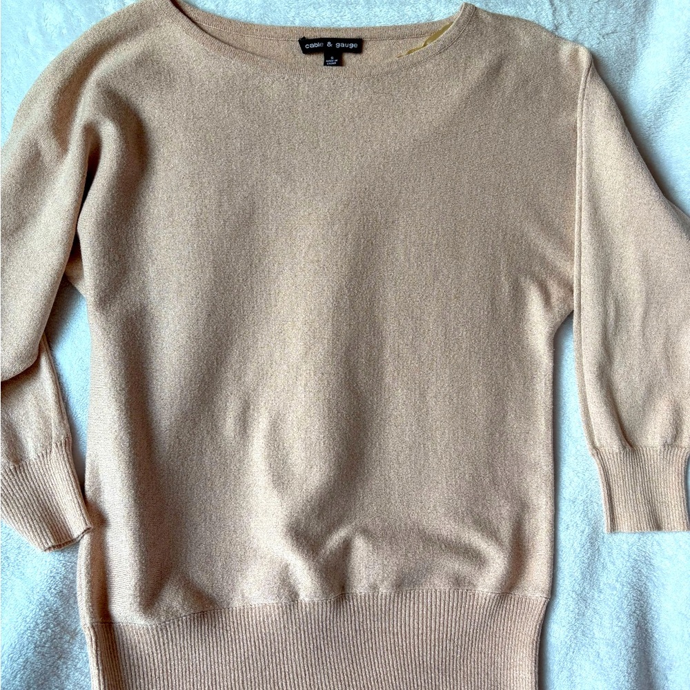 Cable and Gauge light peach sweater with gold thread size small